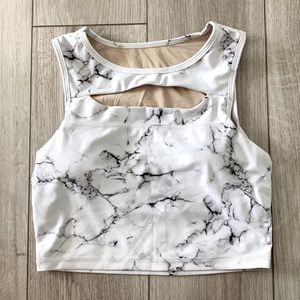 BuffBunny Women’s Peek A Boo Crop Top - White Marble
